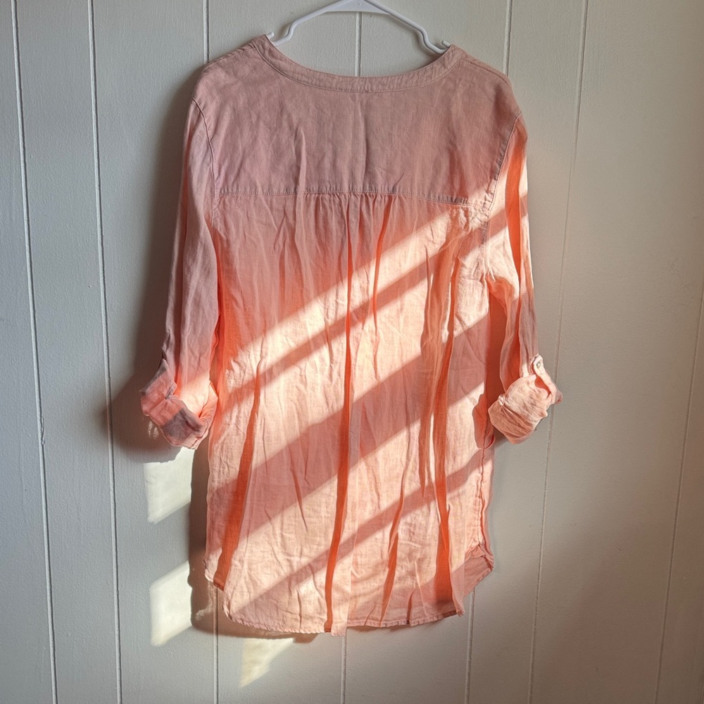 Sigrid Olsen Peach V-Neck Button Down Linen Tunic/Cover Up Sz L - Picture 5 of 5